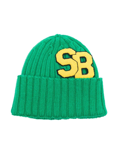 Mc2 Saint Barth Kids' Logo-patch Knit Beanie In Green