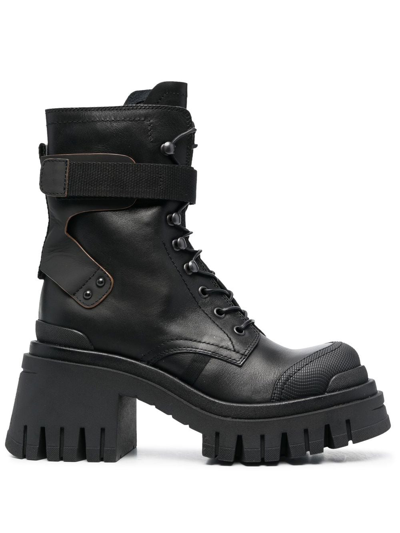 Premiata Lace-up 85mm Block-heeled Boots In Black