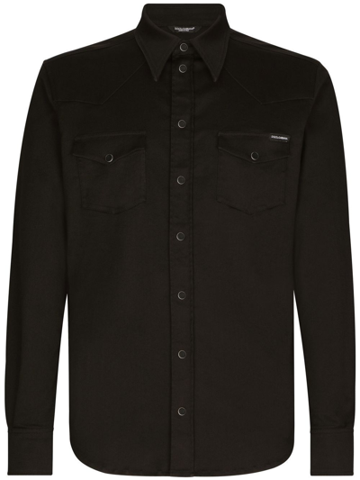 Dolce & Gabbana Western Cotton-blend Denim Shirt In Black