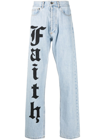Faith Connexion Logo-print Loose Straight-leg Jeans In Blue