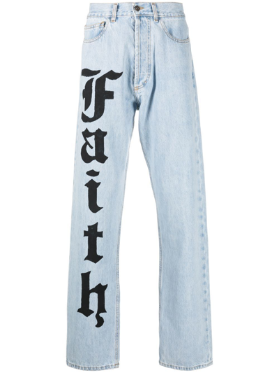 FAITH CONNEXION LOGO-PRINT LOOSE STRAIGHT-LEG JEANS