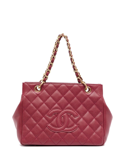 Pre-owned Chanel 2000s Cc Diamond-quilted Tote Bag In Red