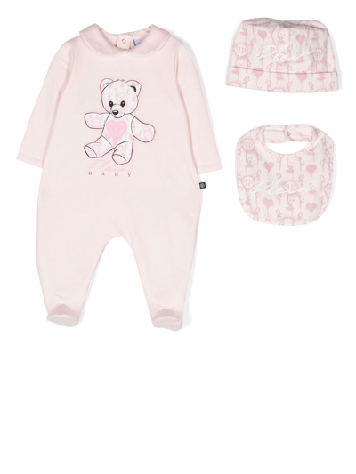 Philipp Plein Junior Teddy-motif Babygrow Set In Pink