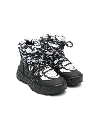 Versace Kids' Barocco-print Snow Boots In Nero/bianco
