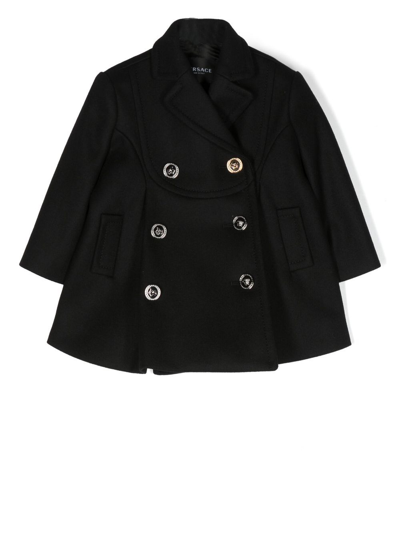 Versace Kids' Double-breasted Button Coat In Black