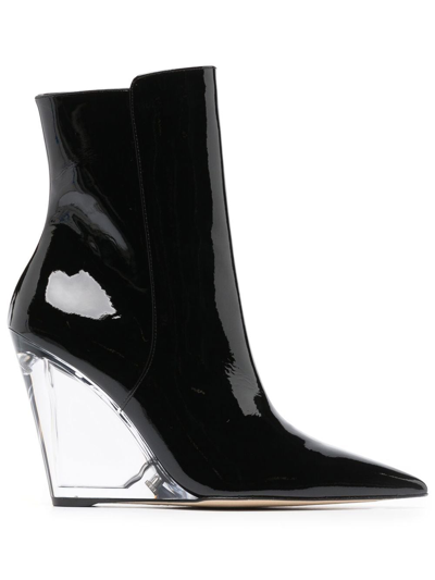 Stuart Weitzman Lucite Patent Clear-heel Booties In Black