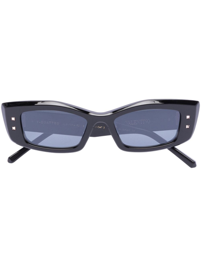 Valentino Rockstud Rectangle-frame Sunglasses In Black