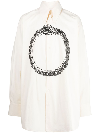 Mm6 Maison Margiela Camicia Mm6 Off-white Cotton Oversized Shirt With Snake Print.