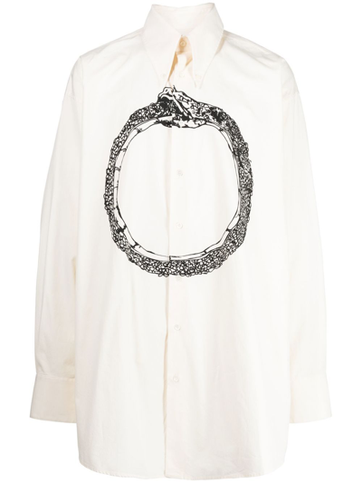 ★MM6 Maison Margiela★ Snake Print Shirt Off White S62DL007 Mm6 Maison Margiela Camicia Mm6 Off-white Cotton Oversized