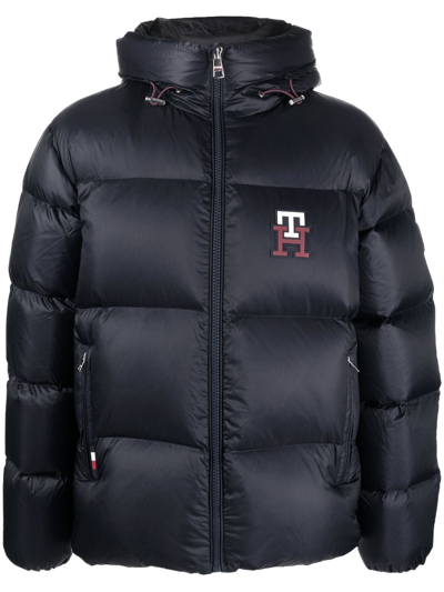 Tommy Hilfiger Monogram-patch Puffer Jacket In Blue
