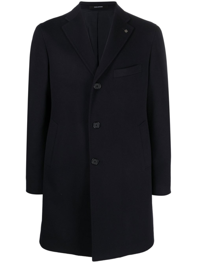 Tagliatore Single-breasted Coat In Blue Wool And Cashmere In Black