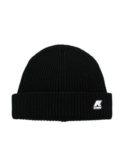 K-way Kids' Logo-patch Detail Beanie In Black