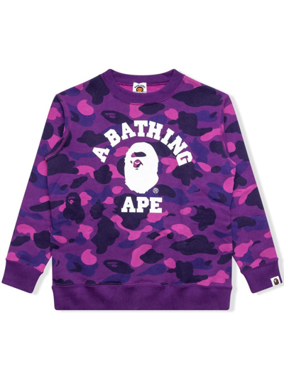 A Bathing Ape Kids' Color Camo College Crew-neck Sweatshirt In Purple