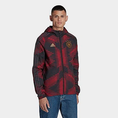 Adidas Originals Adidas Black Germany National Team Dna Raglan Full-zip Hoodie Windbreaker Jacket In Black/metallic Gold