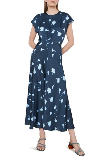 Vince Sea Carnation Floral Satin Midi Dress In Multi