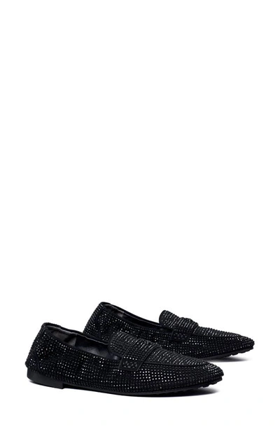 Tory Burch Crystal Embellished Loafers In Perfect Black