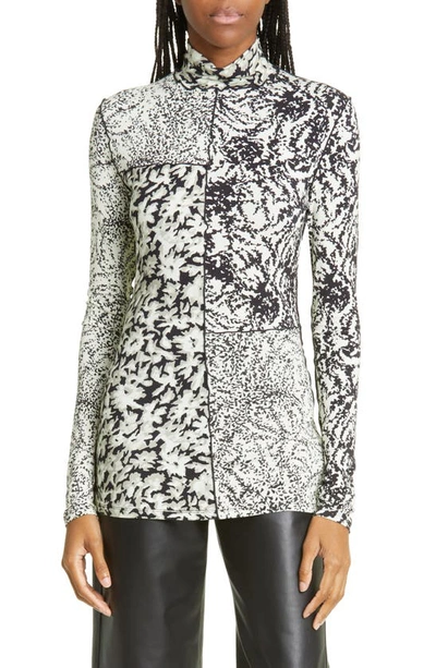 Proenza Schouler White Label Mixed-floral Turtleneck Top In Pearl/ Black