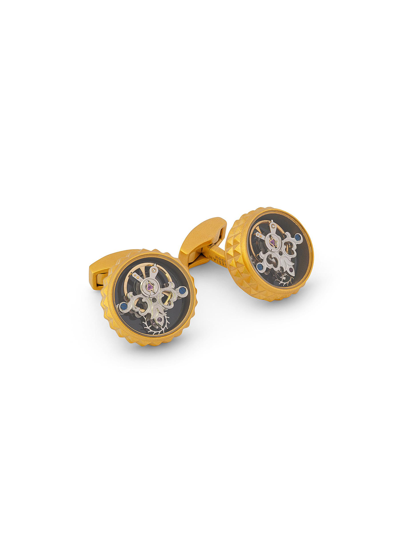 Tateossian Diamond Giza Tourbillon Gold Plated Base Stainless Steel Cufflinks In Metallic