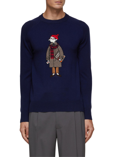 Dreyden X Mr Slowboy 'the Londoner' Graphic Cashmere Knit Sweater In Blue