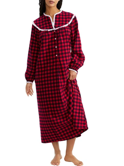 Lanz Of Salzburg Tyrolean Flannel Nightgown In Red Plaid