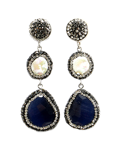 Eye Candy La Blue Drop Hematite Pearl And Pave Crystal Drop Earring