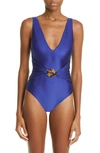 Zimmermann Tiggy Circle Link One-piece Swimsuit In Navy