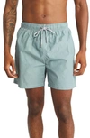 Vintage Summer Solid Washed Water Repellent Swim Trunks In Sage