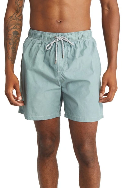 Vintage Summer Solid Washed Water Repellent Swim Trunks In Sage