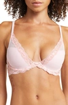 Natori Feathers Contour Plunge Lace-trim Bra 730023 In Ribbon Pink/peach Pink