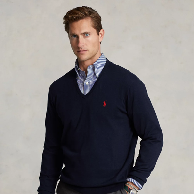 Ralph Lauren Cotton V-neck Sweater In Hunter Navy
