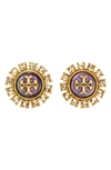 Tory Burch Kira Crystal Stud Earring In Antique Brass/ Purple Multi