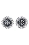 Tory Burch Kira Crystal Stud Earrings In Antique Pewter/ Black Multi