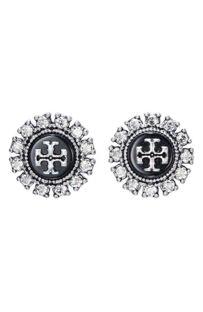Tory Burch Kira Crystal Stud Earrings In Black/silver