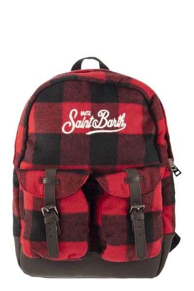 Mc2 Saint Barth Backpack With Tartan Print In Red/black