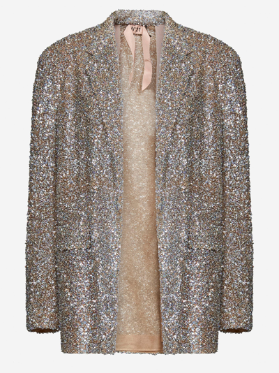 N°21 Sequin Single-breasted Blazer In Argento