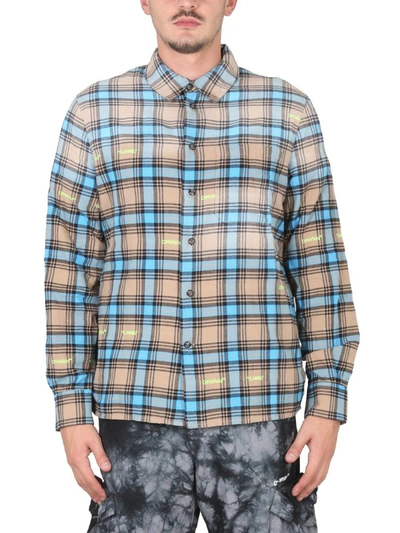 Off-white Off White Man Embroidered Flannel Shirt In Multi