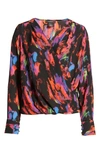 Halogen Cross Front Blouse In Black Multi Cloud Wash