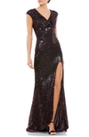 Mac Duggal Embellished Cap Sleeve Trumpet Gown In Brown