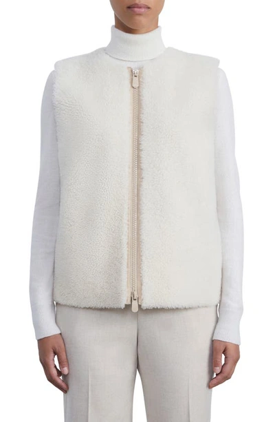 Lafayette 148 Shearling & Quilted Down Collarless Vest In Soy Buff