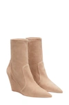 Stuart Weitzman Stuart Wedge 85 Pointed Toe Sock Bootie In Cashmere Suede