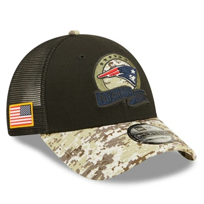 New Era Kids' Big Boys  Black, Camo New England Patriots 2022 Salute To Service 9forty Snapback Trucker Hat In Black,camo