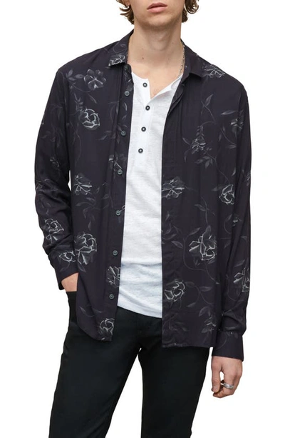 John Varvatos Rodney Floral Button-up Shirt In Steel Gray