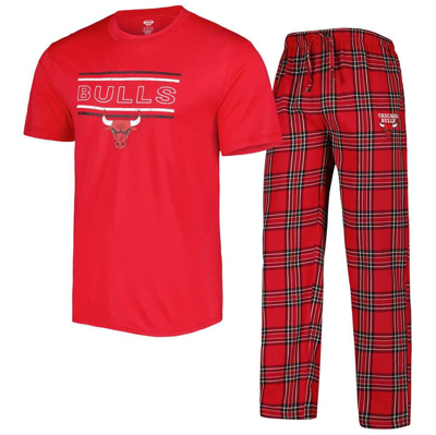 Concepts Sport Men's  Red, Black Chicago Bulls Badge T-shirt And Pajama Pants Sleep Set In Red,black