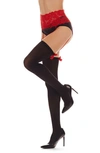 Memoi No Strings Attached Suspender Tights In Black-red