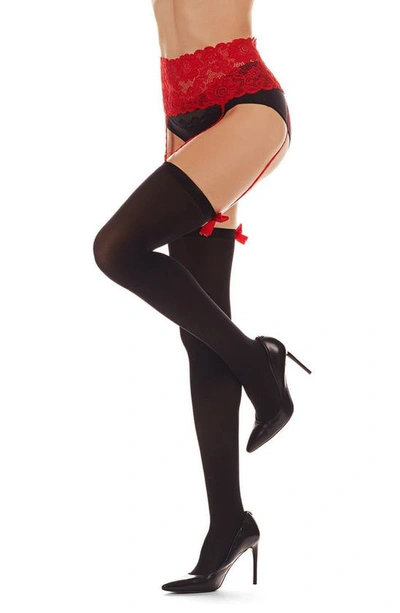 Memoi No Strings Attached Suspender Tights In Black-red