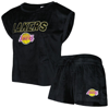 Concepts Sport Women's  Black Los Angeles Lakers Intermission T-shirt And Shorts Sleep Set In Black