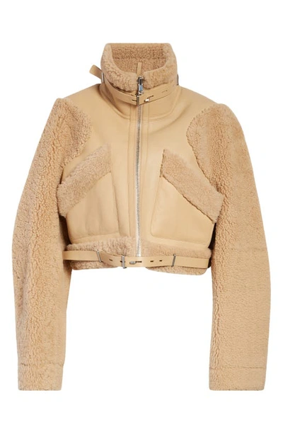 Dion Lee Reversible Cropped Leather Shearling Jacket In Beige