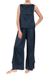 Everyday Ritual Piper Wide Leg Sleeveless Cotton Pajamas In Inky Blue