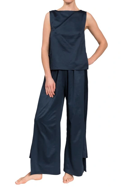 Everyday Ritual Piper Wide Leg Sleeveless Cotton Pajamas In Inky Blue