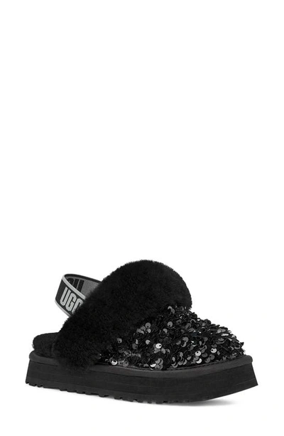 Ugg Kids' Funkette Chunky Sequin Genuine Shearling Trim Clog In Black